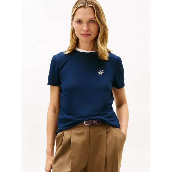 Th Script Reg C-nk Ss Tee Dark Night Nav  TOMMY HILFIGER