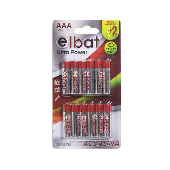 Pilas Alkalinas Elbat Aaa LR03 Pack 10+2 Und.
