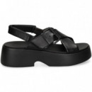 SANDALIA PLATAFORMA RUZADA NEGRO