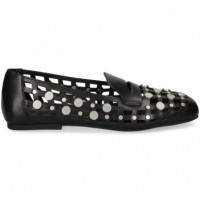 MOCASIN CALADO+TACHAS PIEL NEGRO