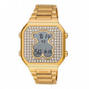 Reloj Digital Con Brazalete De Acero Ipg Dorado Y Zirconitas D-Bear