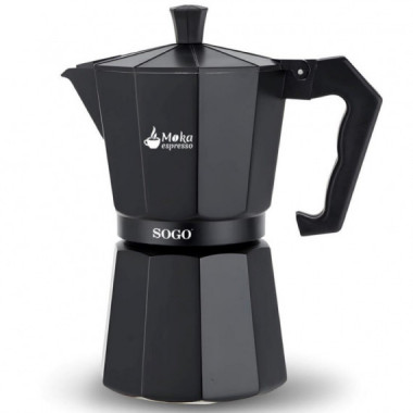 Sogo Moka Cafetera Italiana compatible con Inducci&oacute;n 6 Tazas Negra (CAL-SS-7610)
