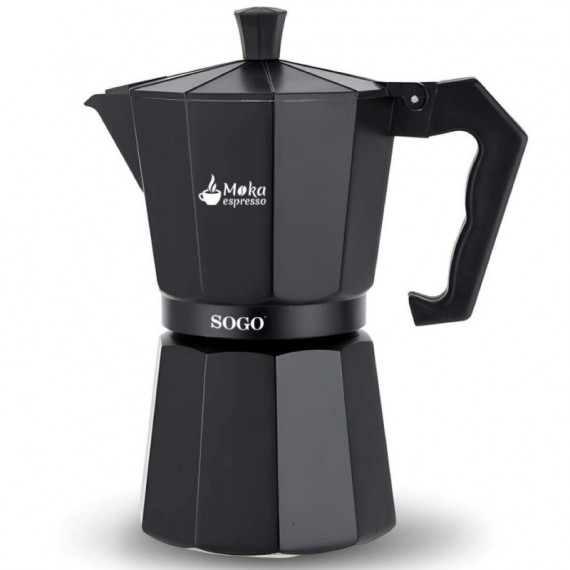 Sogo Moka Cafetera Italiana compatible con Inducción 6 Tazas Negra (CAL-SS-7610)