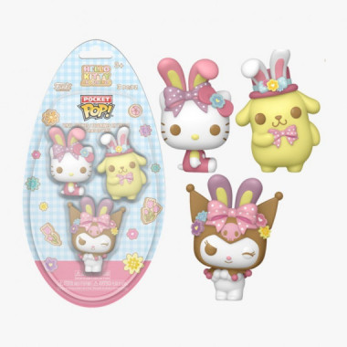 Funko Pocket pack de 3 Hello kitty pompompurin y Kuromi como conejitos de pascua sanrio