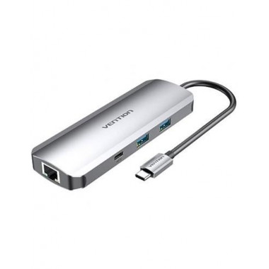 VENTION Hub 9 En 1 Tipo C/M a 3xUsb/1xTipo C/1xRJ45/Lector Tarjeta/TRSS 3.5mm/HDMI TOMHB