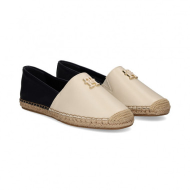 ALPARGATA LOGO PIEL BEIGE+AZUL