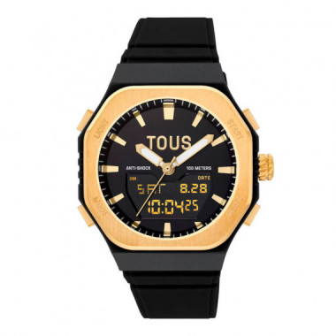 Reloj Anal&oacute;gico/Digital De Acero Dorado Y Brazalete De Nylon Negro Bet