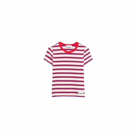 camisetas mujer Camiseta ARMEDANGELS Kardaa Stripe Light Oatmilk Mars Red Dynamo Blue