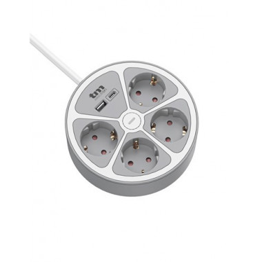 TM ELECTRON Base Redonda Multiple de 4 Enchufes + Puerto Usb y Tipo C 1.5Mtrs Gris TMUAD554CB