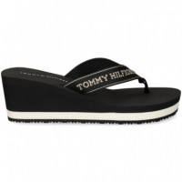 FLIP FLOP CON CUÑA CINTA NEGRO