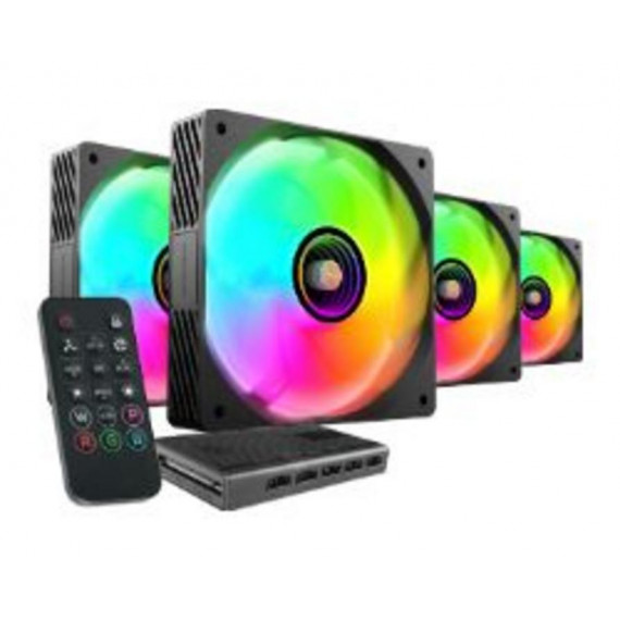 Kit de 4 Ventiladores ARGB Mars Gaming 120mm Negros con Hub y Mando (MFSI4KIT)