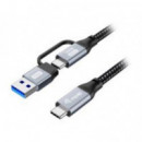 Cable EQUIP USB-C a USB-C + Adaptador USB-A 100W Trenzado 2m Negro (128433)