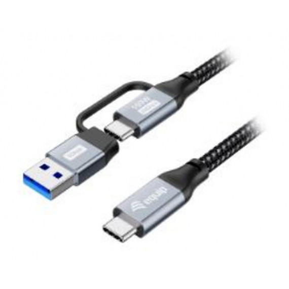 Cable EQUIP USB-C a USB-C + Adaptador USB-A 100W Trenzado 2m Negro (128433)