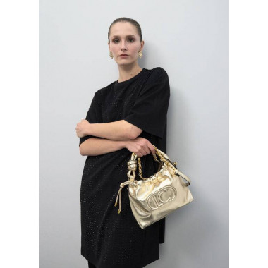 GOLD-TONED BUCKET BAG WITH RAISED OVAL L