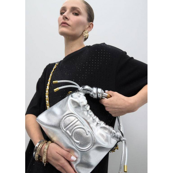 GOLD-TONED BUCKET BAG WITH RAISED OVAL L