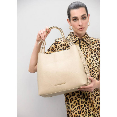 CUTWORK TOTE BAG WITH METAL HANDLE ECRU