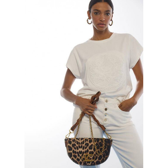 FAUX LEATHER AND LEOPARD HALF-MOON BAG B