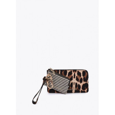 DOUBLE PURSE WITH LC PENDANT ECRU-BROWN