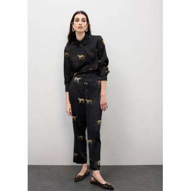 SATIN LEOPARD PRINT JOGGERS BLACK-BROWN