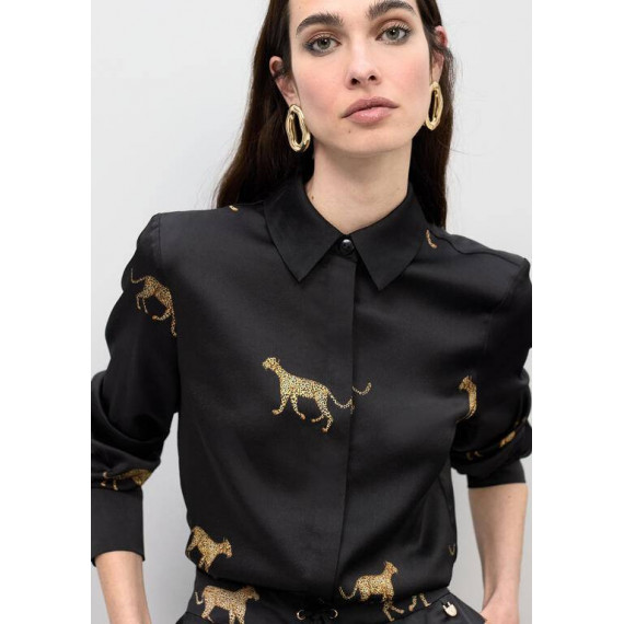 LEOPARD PRINT SATIN SHIRT BLACK-BROWN