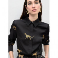 Leopard Print Satin Shirt Black-brown  LOLA CASADEMUNT