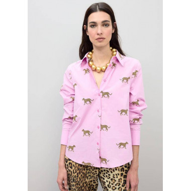 LEOPARD PRINT POPLIN SHIRT PINK-BROWN