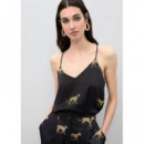 PRINTED SATIN CAMISOLE TOP BLACK-BROWN