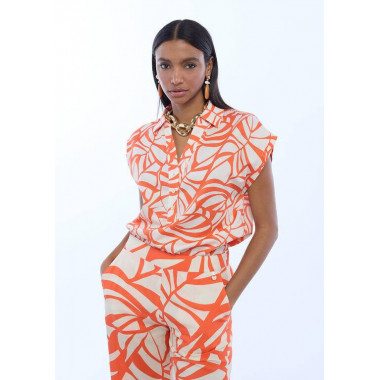 BLUSA PRINT HOJAS NARANJA-CRUDO