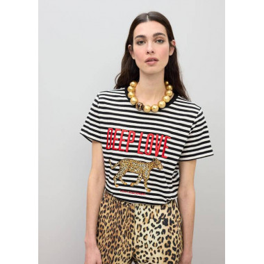 STRIPED DEEP LOVE T-SHIRT ECRU-BLACK