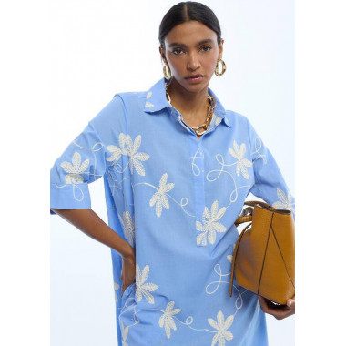 COTTON SHIRT DRESS WITH FLORAL EMBROIDER