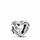 PANDORA Charm en Plata de Ley Corazón en Filigrana Familia & Estrella 792829C00