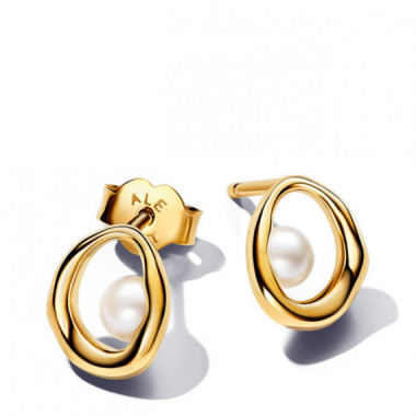 Pandora Pendientes de bot&oacute;n &Oacute;valos Forma Org&aacute;nica y Perla Cultivada 263295C01