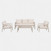 Conjunto de Exterior Serena 4 Piezas – Sofá, 2 Sillones y Mesa en Aluminio Stone Taupe Urban Outdoor®  URBAN OUTDOOR