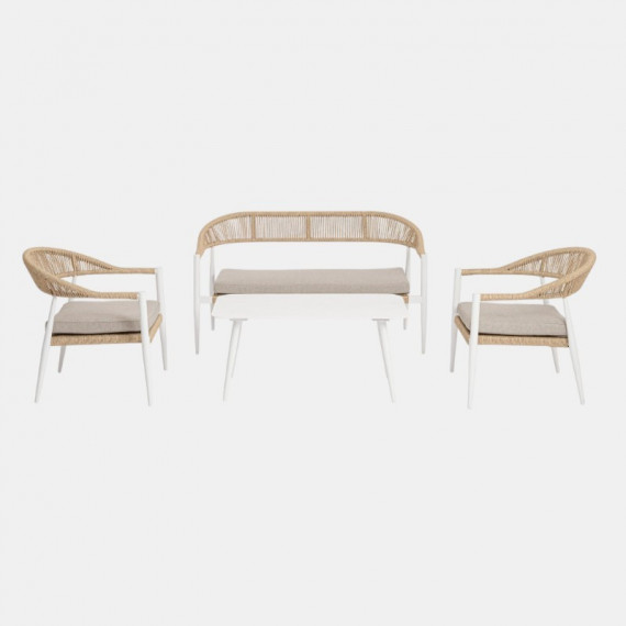 Conjunto de Exterior Costa 4 Piezas Cloud White y Natural – Sofá, Mesa y Cojines Repelentes Al Agua Urban Outdoor®  URBAN OUTDOO