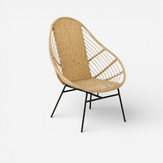 Sillón Lounge de Exterior Canna en Ratán Natural con Estructura de Acero Negro Essentials®  ESSENTIALS