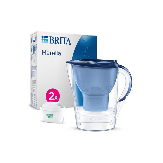 BRITA Jarra de Agua Filtrante 2.4L Marella con 2 Filtros Maxtra Pro Azul