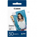 CANON Papel Fotografico Zink 50 Hojas Zoemini 5X7.6CM 2X3" ZP-2030-50