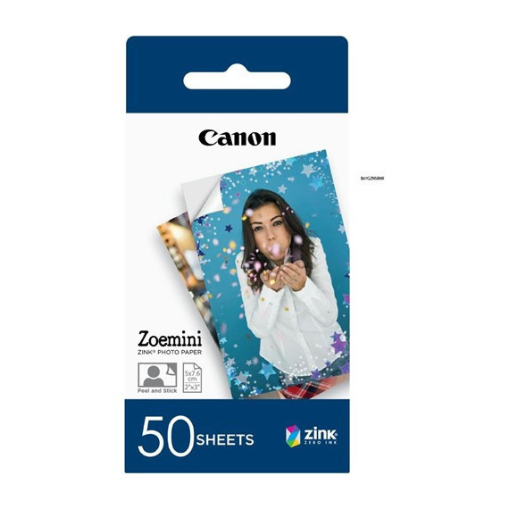 CANON Papel Fotografico Zink 50 Hojas Zoemini 5X7.6CM 2X3" ZP-2030-50