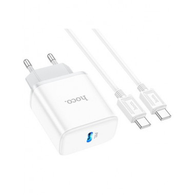HOCO Cargador Red  Tipo C 20W + Cable Datos Tipo C M/m 1MTR Blanco C104A