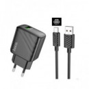 HOCO CS21A Cargador USB 18W Qc 3.0 + Cable Usb-c Negro