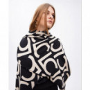 Foulard de Mujer Plisado Bicolor Logotipado Negro-crudo  LOLA CASADEMUNT