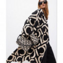 Foulard de Mujer Plisado Bicolor Logotipado Negro-crudo  LOLA CASADEMUNT