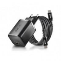 Cargador NGS Gan 65W con 1 Puerto Usb-c Pd y Cable Trenzado de 1.5M, Negro (BUD65W-C)