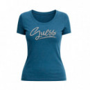 Camiseta con Apliques de Cristal en el Logo  GUESS