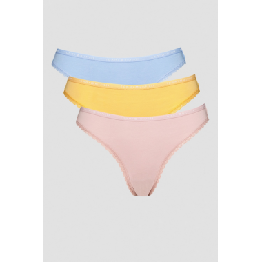 3PACK Tanga TOMMY HILFIGER Celeste-rosa-naranja