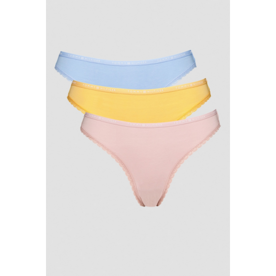 3PACK Tanga TOMMY HILFIGER Celeste-rosa-naranja