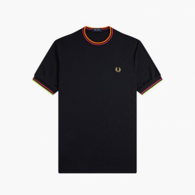 Camiseta Fred Perry negra ribete colores