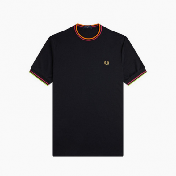 Camiseta Fred Perry negra ribete colores