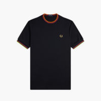 Camiseta Fred Perry negra ribete colores