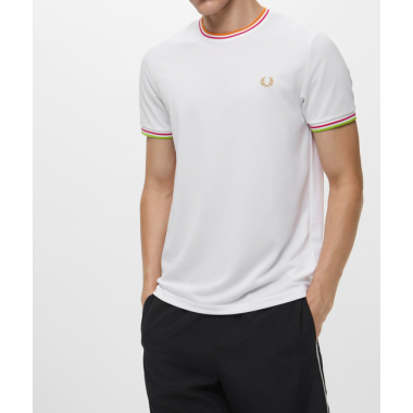 Camiseta Fred Perry blanca ribete colores